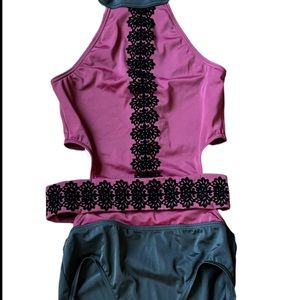 Leotard with halter top and side cut outs